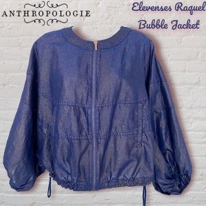 Anthropology Iridescent Blue Bubble Jacket In Soft‎ Linen & Cotton